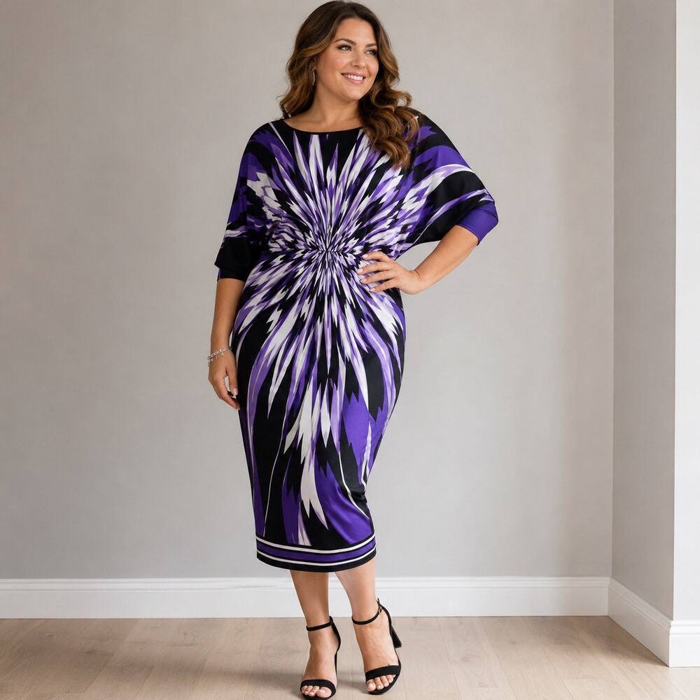 Olivia Matthews Purple Abstract Midi Dress Sz 20W